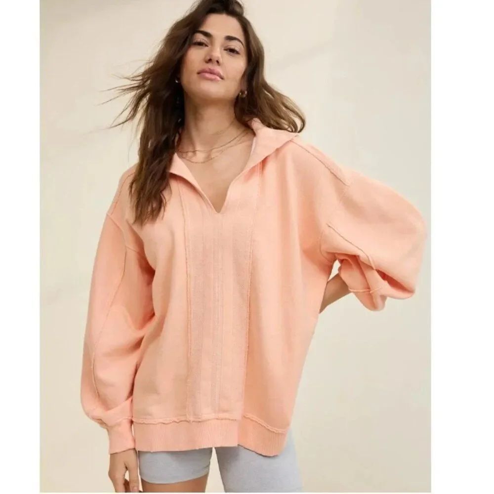 NWOT Aerie Starry Skies Open Neck Sweatshirt in Beach Peach in Size XS